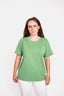 Full body photo of our model wearing LANSY t-shirt in Artichoke Green.